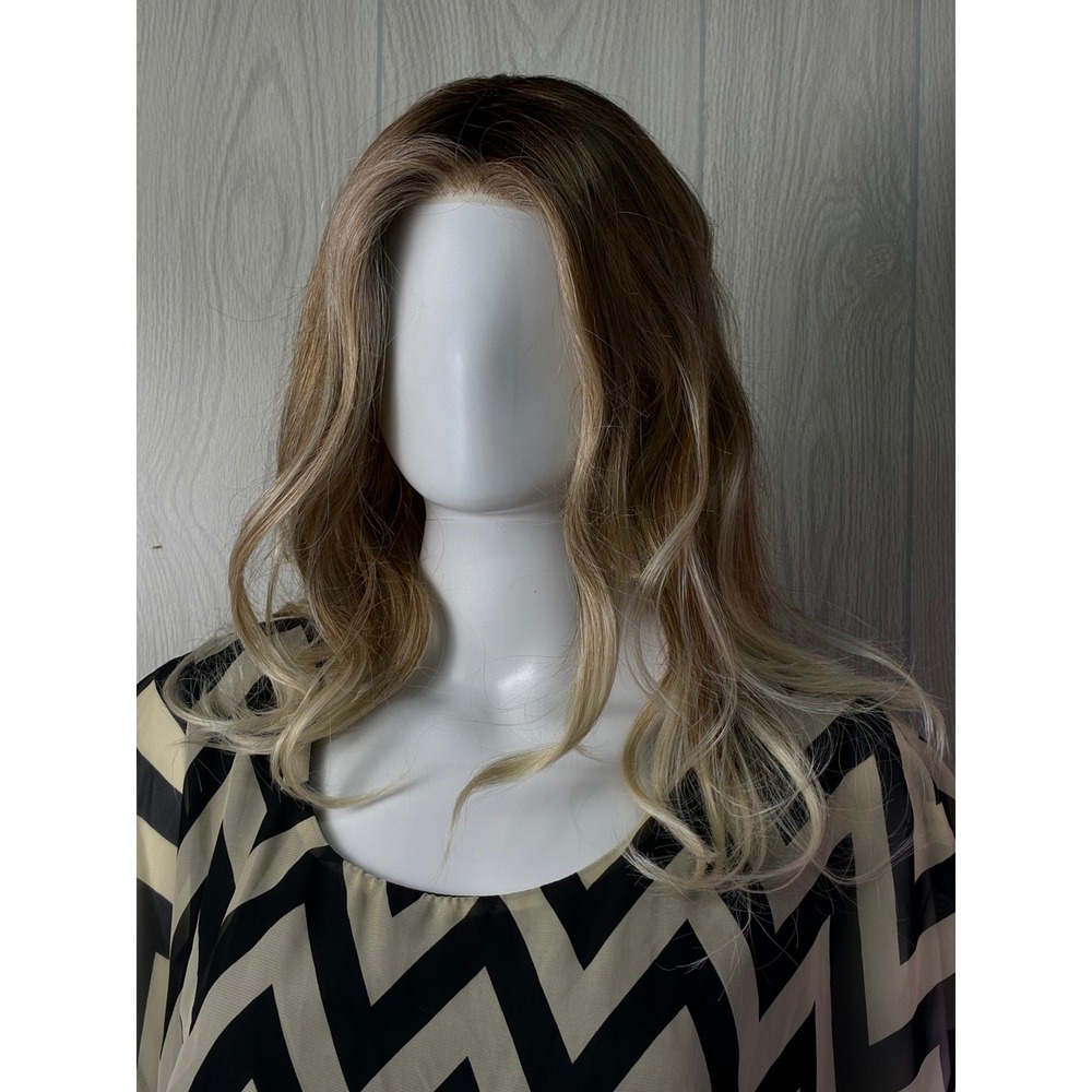 Honey Blonde Ombre Lace Front Wig Long Wavy Synthetic Heat Resistant Rooted Hair